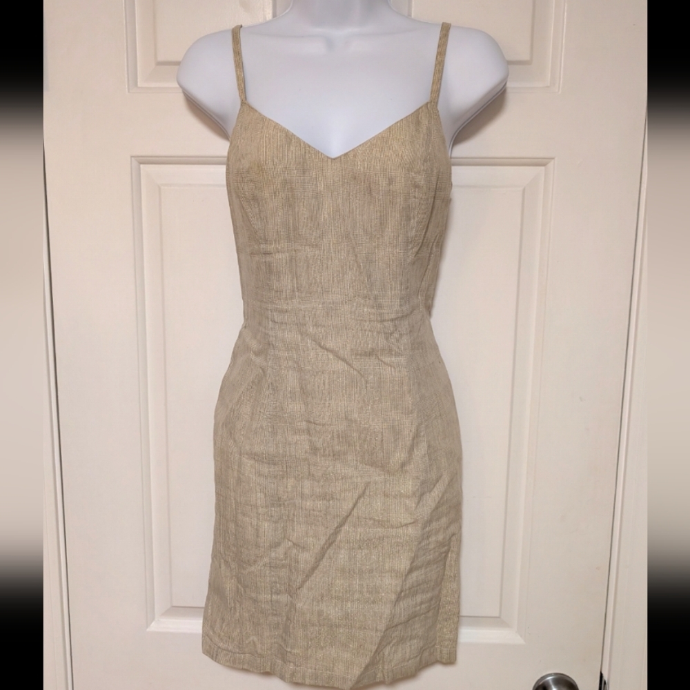 Michael Kors Beige Plaid Strappy Midi Dress Size 6